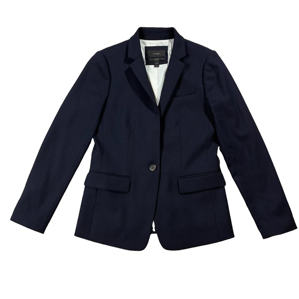 J Crew Regent Blazer One-Button Closure Wool Navy Women's 2 Ivy Style Old Money